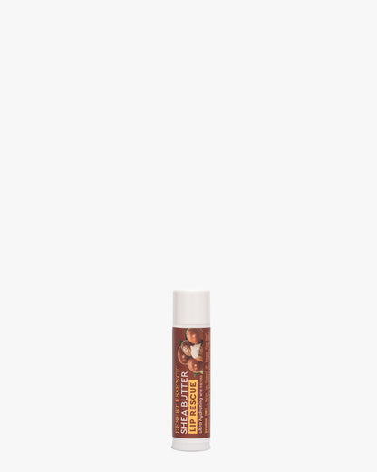 Lip Rescue Ultra Hydrating - Shea Butter lip balm stick in a white cylindrical tube with brown label, featuring organic ingredients for dry, cracked lips. Natural moisturizing balm shown against clean white background.