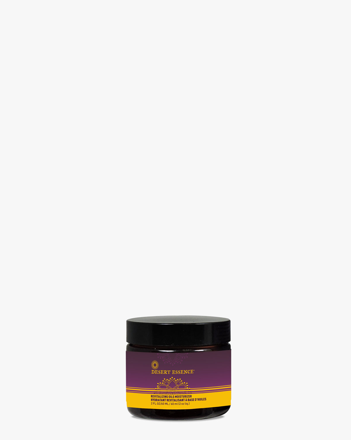 Revitalizing Oils Facial Moisturizer in a dark amber glass jar with black lid, featuring purple and gold label design against white background. Premium skincare product containing Evening Primrose, Avocado, and Argan oils for deep hydration and rejuvenation.