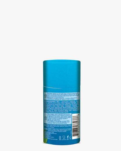 Lemongrass Deodorant in a bright turquoise biodegradable paper tube with product information and ingredients listed on the back, showing eco-friendly packaging design against a white background