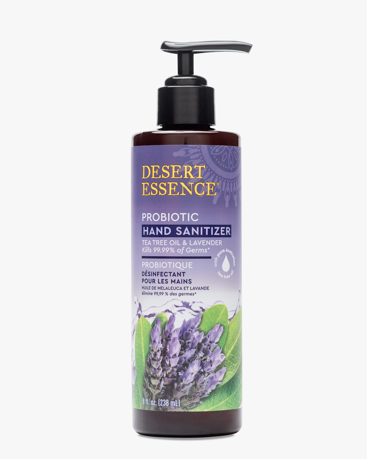 Desert Essence coupon: Desert Essence Lavender & Tea Tree Oil Probiotic Hand Sanitizer, 8 fl oz | Vegan | Gluten-Free